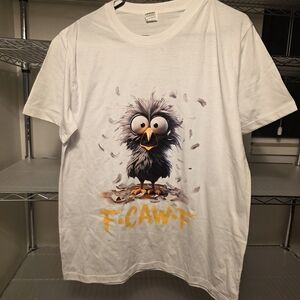NWOT White Graphic Tee with Cartoon Bird Design